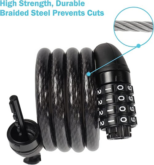 Lumintrail Combination Bike Lock Cable for Bike Accessories - 4ft Bike Locks Heavy Duty Anti Theft with Combinations - Bike Cable Lock Combination with Mounting Bracket (1 Pack, Matte Black)
