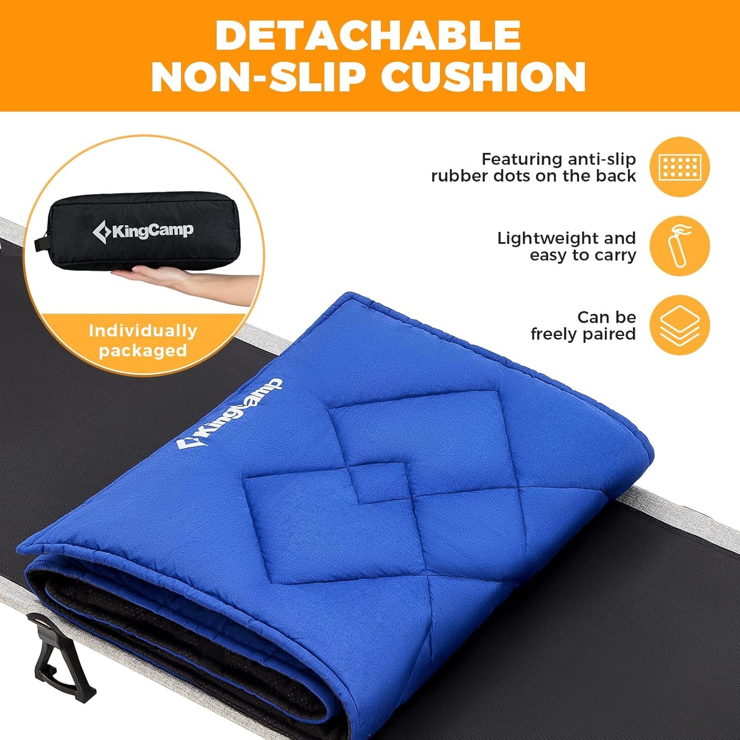 KingCamp Ultralight Camping Cot, Portable Folding Tent Camping Bed, Heavy Duty Sleeping Bed with Pillow for Adults Outdoor Backpacking Travel Hiking, Supports 350LBS, Orange