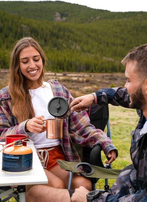 GSI Outdoors Bugaboo Cup - Ultralight Aluminum Camping & Backpacking Mug with Folding Handles - Hot Coffee, Tea, Soup (14oz)