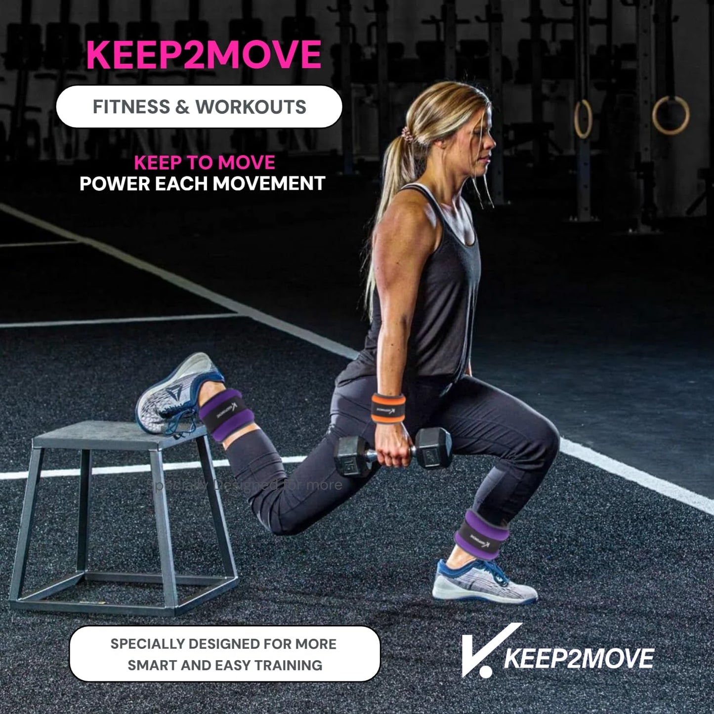 KEEP2MOVE Ankle Weights for Men Women Kids 1 Pair 2Lbs Each, Rectangular Strength Training Wrist Weights with Adjustable Strap for Walking, Running, Pilates, Yoga, Dance, Aerobics, Cardio Exercises
