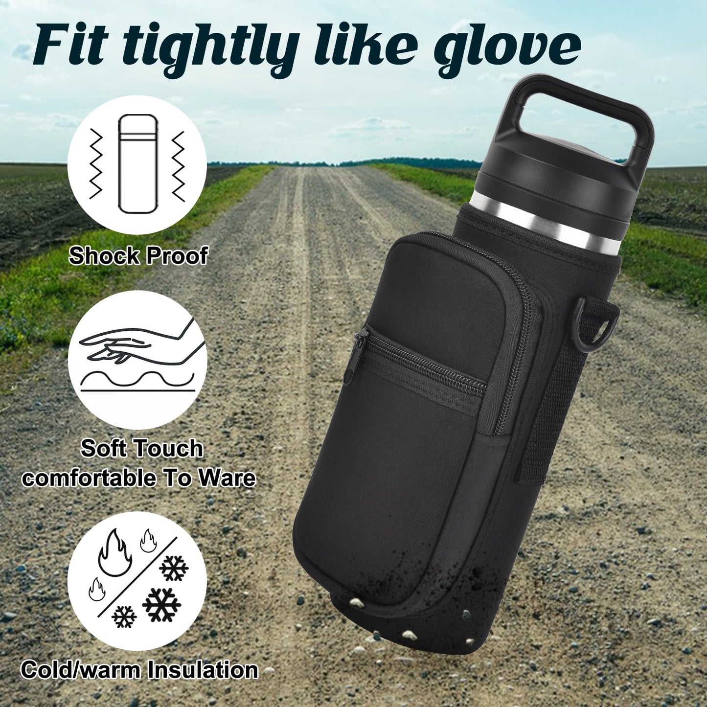 RUCHBA Water Bottle Holder with Strap Phone Pocket, Crossbody Carrier Sling Bag for YETI 18 24 26 32 36 40oz Cup Gym Hiking Travelling