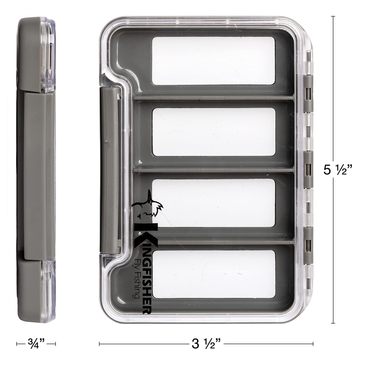 Kingfisher Fly Fishing Slim Waterproof Magnetic Compartment Fly Box, 2 Pack (Gray Box - 8 Compartments)