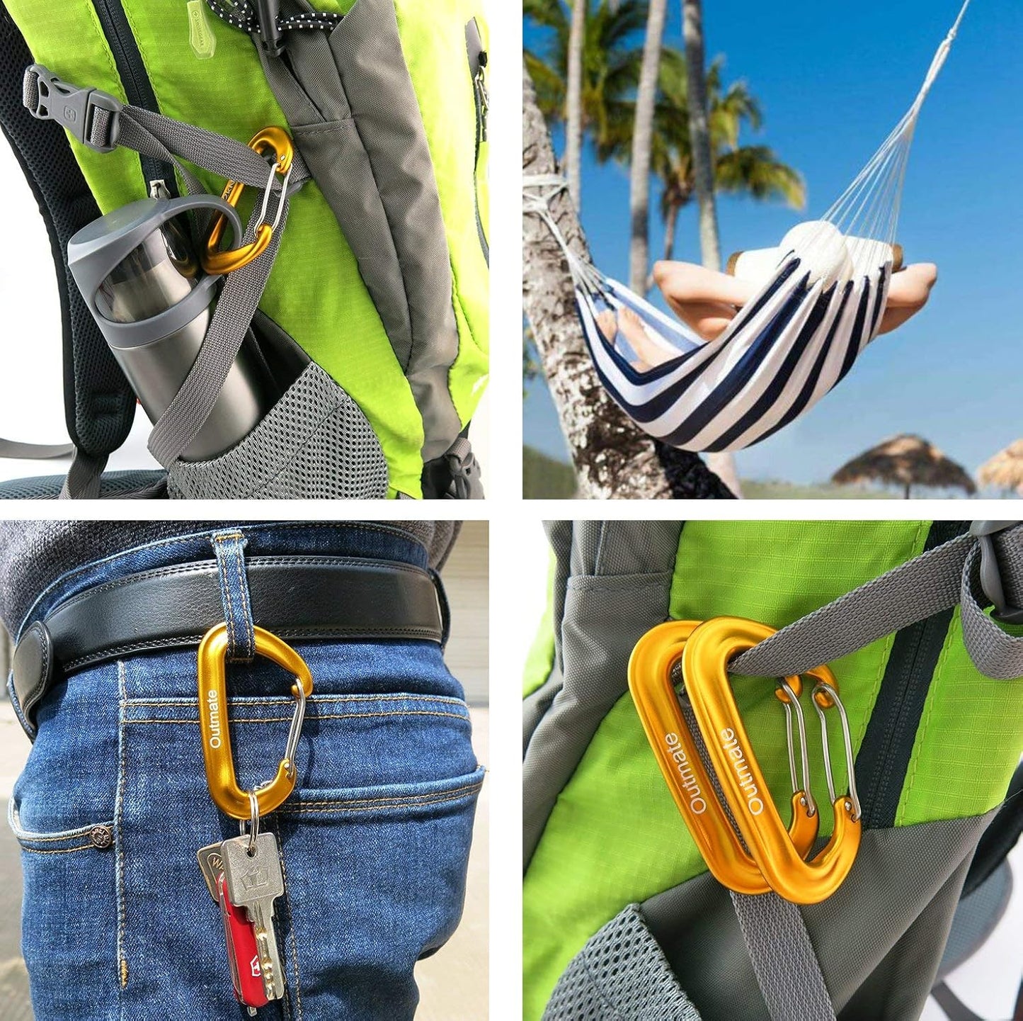 12kN 3.2"x2" Heavy-Duty Carabiner Clips - Durable, Lightweight Aluminum Alloy Carabiners for Hiking, Camping, Keychains, Dog Leashes, Hammocks & More