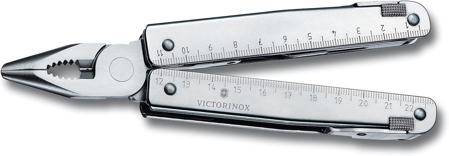 Victorinox Swiss Tool Swiss Army Knife, 24 Function Swiss Made Multi-Tool with Needle-Nose Pliers, Wire Cutters and Large Blade - Silver