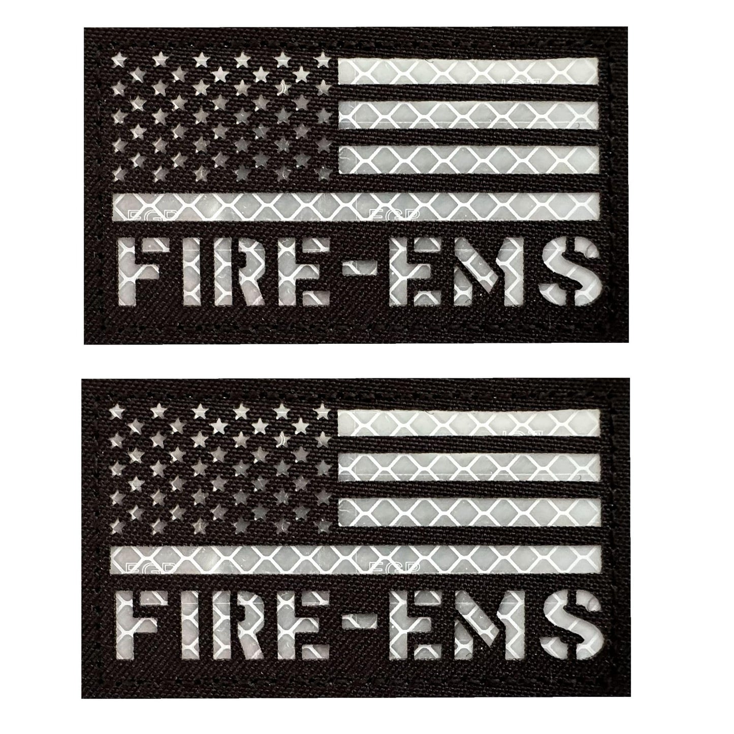 2 Pack Reflective EMS Fire Rescue Patch with Hook Back for Service Harness Tactical Vest Patch (Black-White)