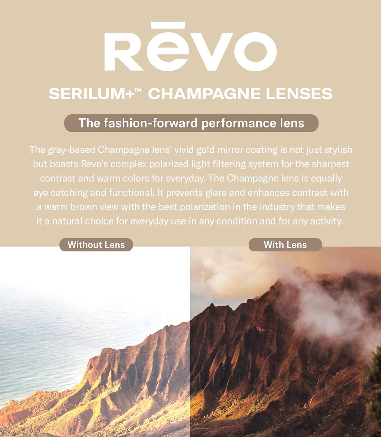 Revo Sunglasses Descend N: Polarized Lens with Rimless Rectangular Frame