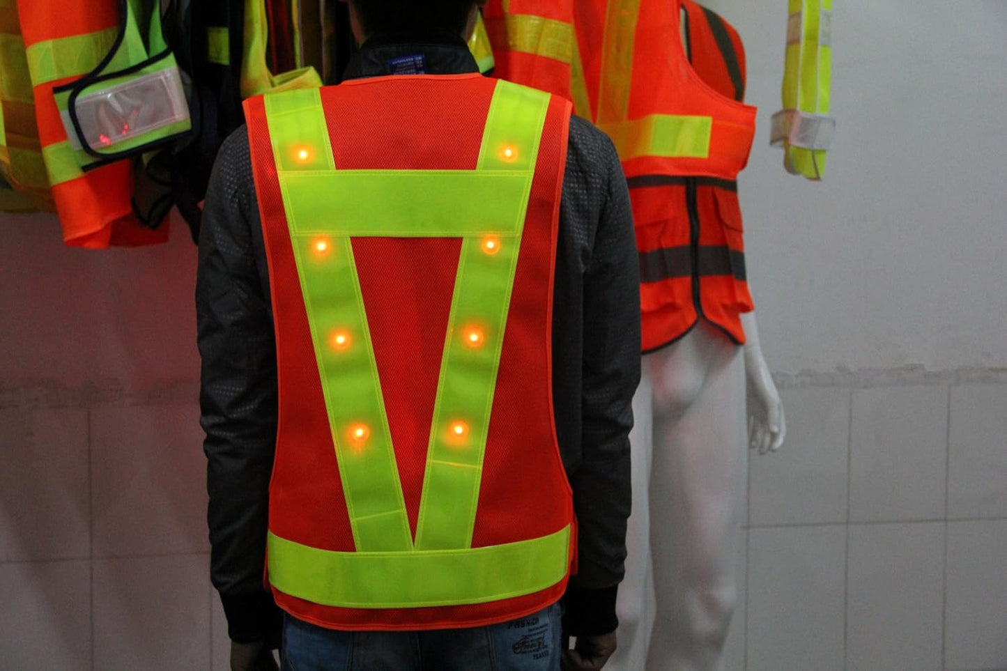 YOA 16 LED Light up Cycling Traffic Outdoor Night Safety Warning Vest (Led Safety Vest Orange)