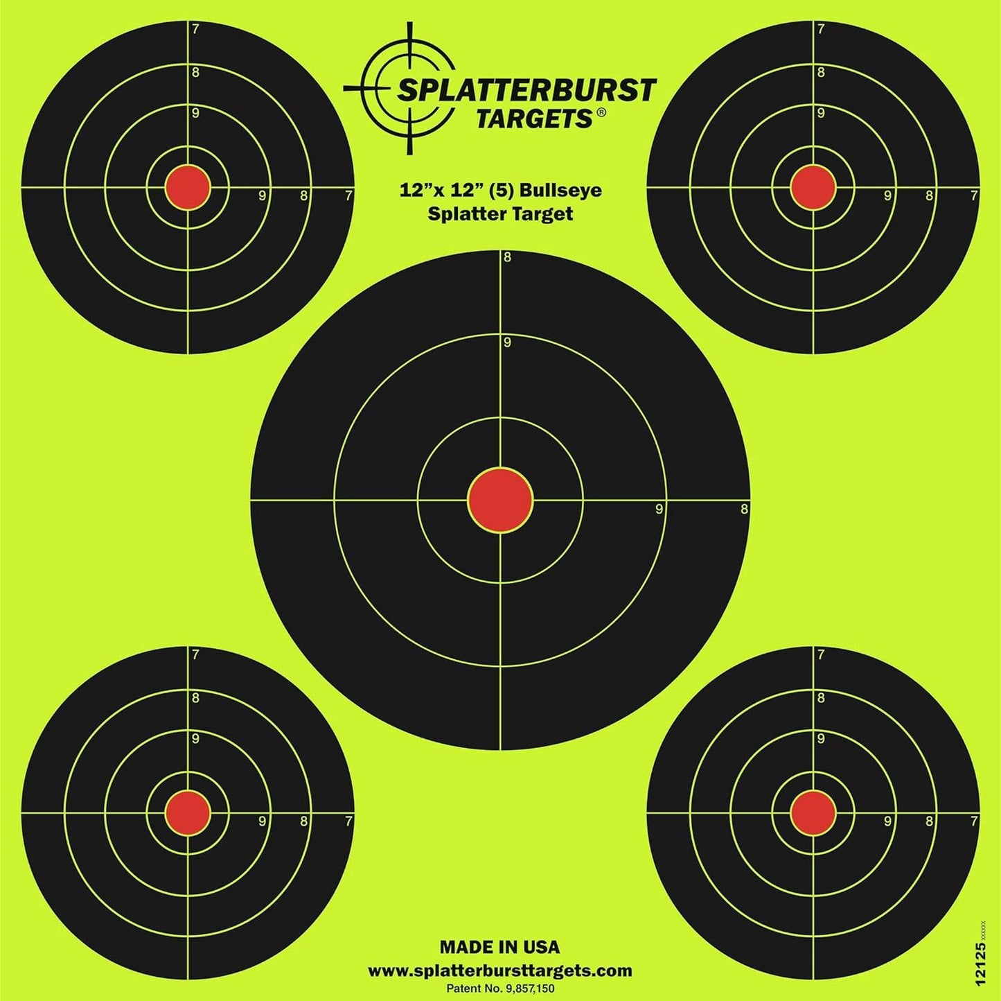 Splatterburst Targets - 12 x12 inch (5) Bullseye Reactive Shooting Target - Shots Burst Bright Fluorescent Yellow Upon Impact - Gun - Rifle - Pistol - Airsoft - BB Gun - Air Rifle