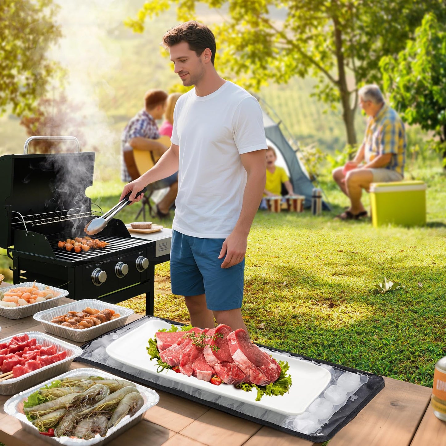 2 Pcs Reusable Cooling Mat for Keeping Food Fresh Outside Party - Flexible Ice Packs Blankets Keep Meat Cold, Replacement Freezer Mat Chiller for Camping Coolers