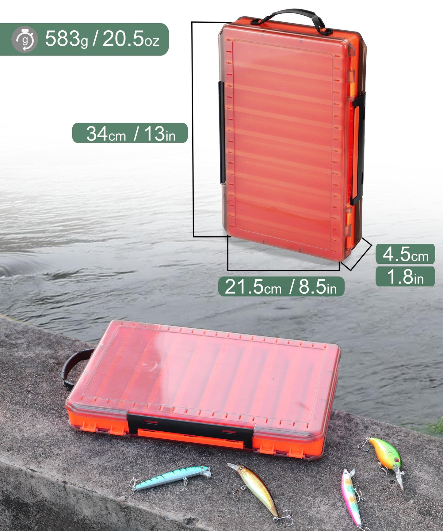 Uxwuy Fishing Lure Box Double Sided Tackle Box 18 Compartment Lure Box 3700 Tackle Tray Crankbait Storage Spinner Bait Tackle Box Large Bait Box