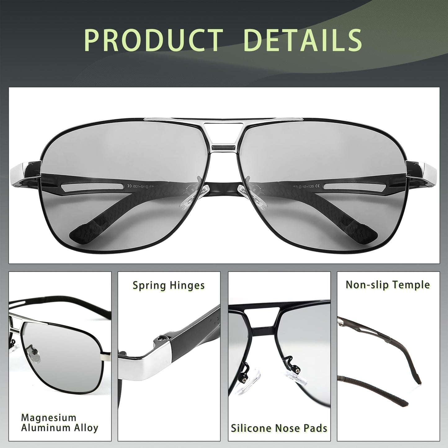 KISSOUL Polarized Photochromic Sports Sunglasses for Men UV-Protection Day & Night Driving Glasses - Al-Mg Metal Ultralight