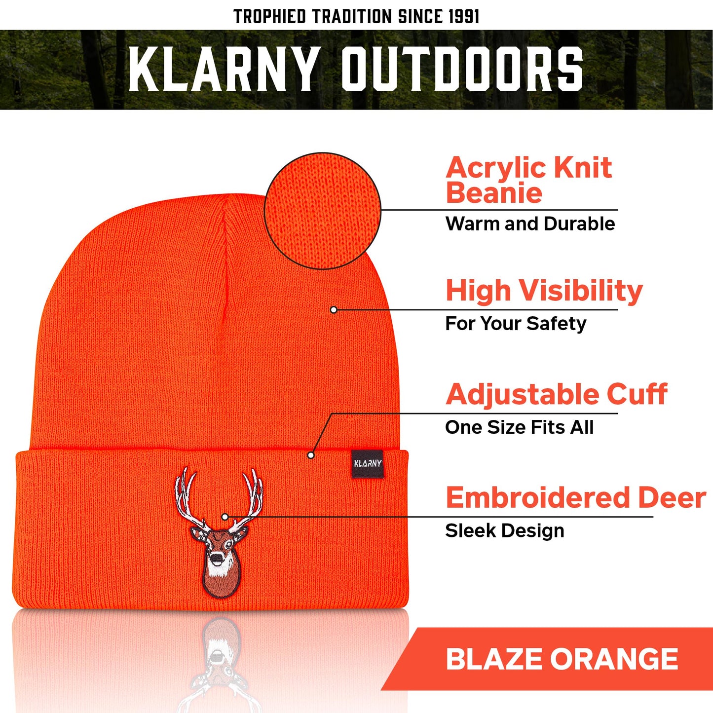 Klarny Outdoors Blaze Orange Hunting Hat and Vest - Premium, High Performance Deer Beanie and Hunting Vest