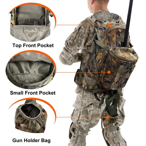 MDSTOP Hunting Backpack, Hunting Pack with Bow and Rifle Holder, Large Capacity Hunting Daypack for Camping Hiking