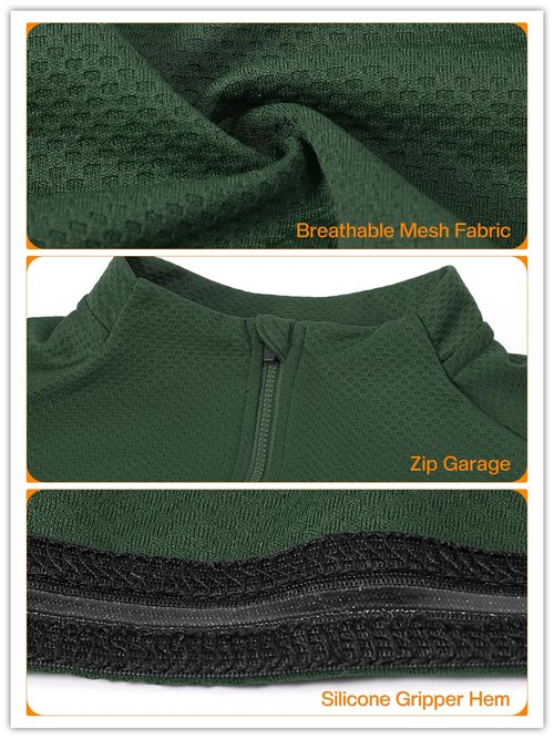 BERGRISAR Men's Long Sleeve Cycling Jersey Spring Fall Road Bike Shirt Biking Bicycle Mountain Bike Jersey Green X-Large