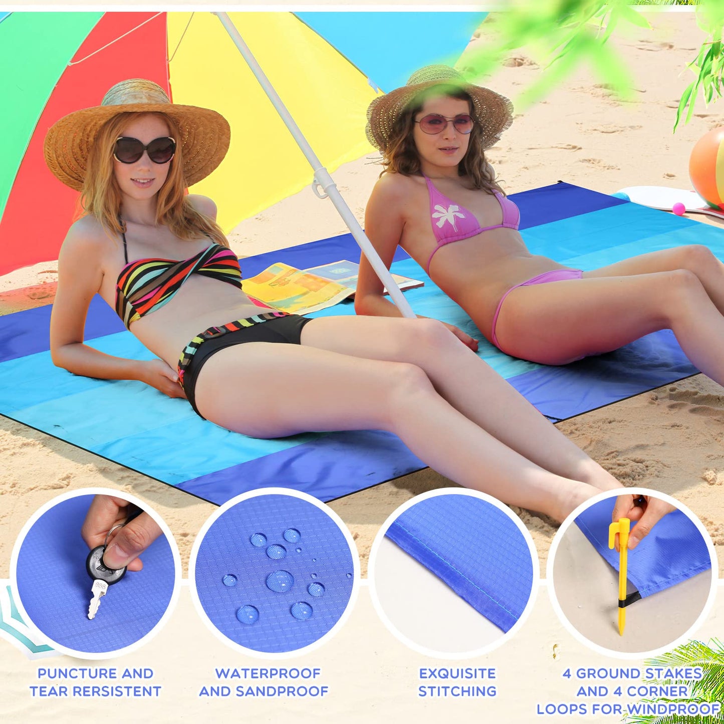 10 Pack Beach Blankets Sandproof 78 x 82 Inch Bulk Large Waterproof Beach Mat for 1-6 Adults Oversized Sand Free Beach Blanket with Stakes Climbing Hook Storage Bags for Travel Camping Picnic Hiking