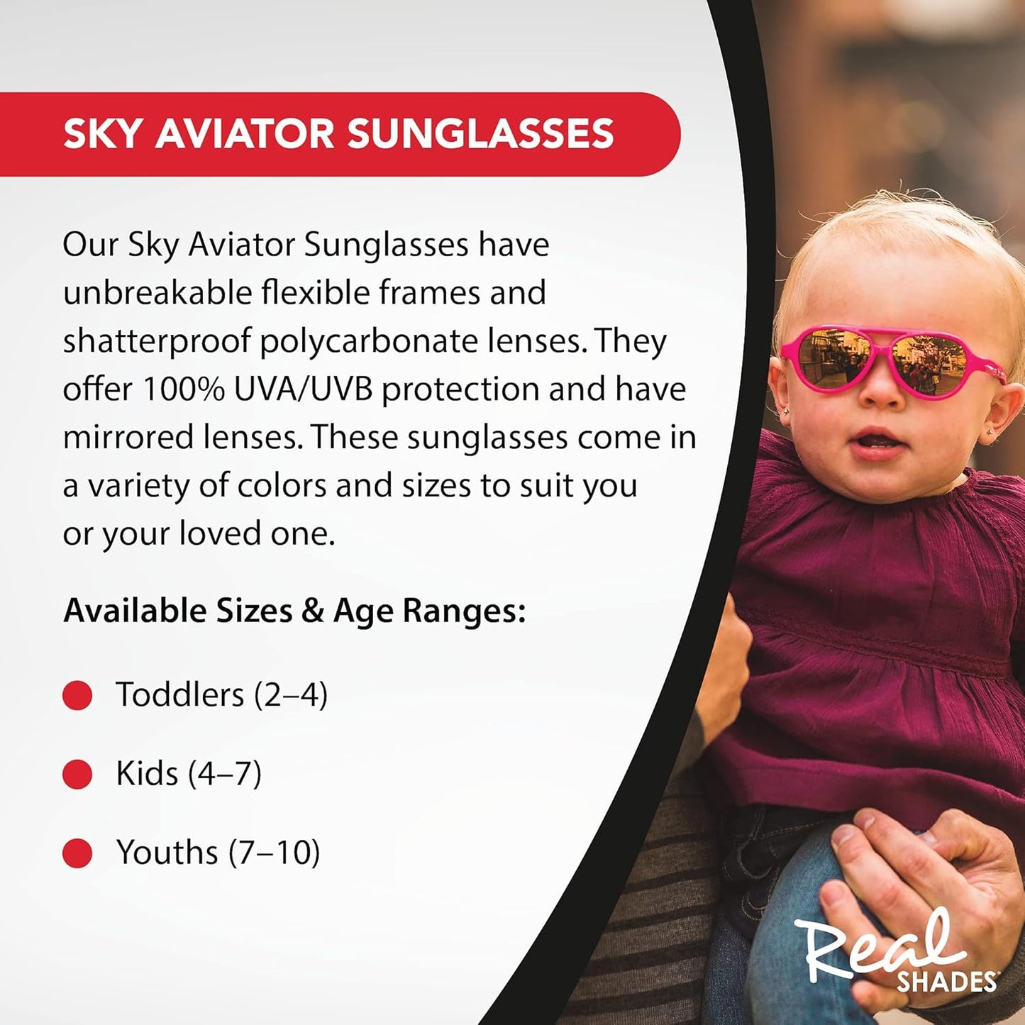Sky Aviator Sunglasses for Kids, Toddler - Flexfit Frames