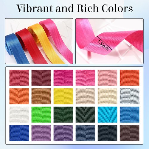 Windyun 24 Rolls Nylon Webbing 1/1.5 Inch Wide Heavyweight Nylon Strap 3.3 Yard 24 Colors Webbing Strap DIY Craft Gear Repair, Pet Collars, Pet Leash, Backpack, Gardening(3.3 Yard X 1.5 Inch)