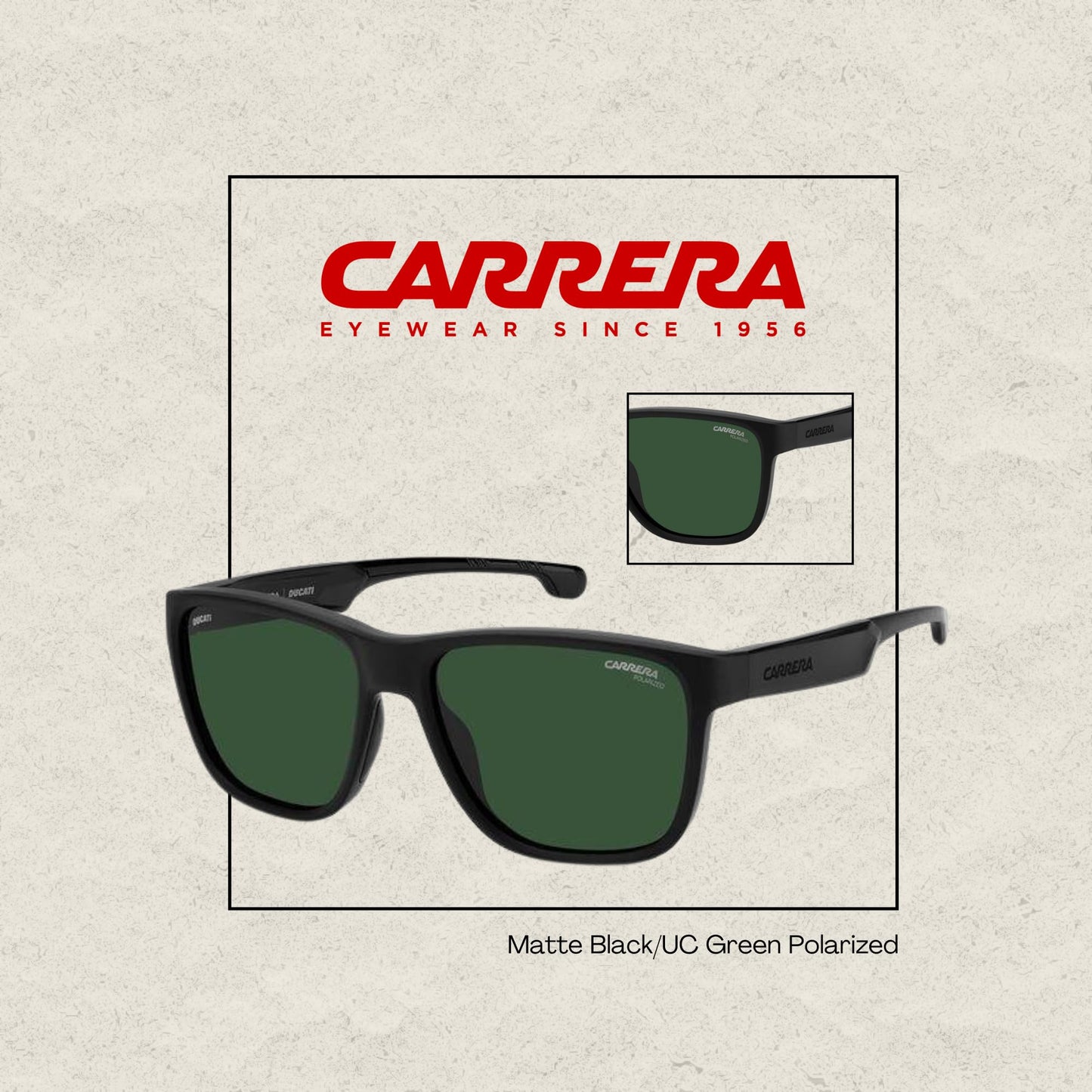 Carrera-Ducati CA003/S 003 57MM Matte Black/UC Green Polarized Square Sunglasses for Men + BUNDLE With Designer iWear Complimentary Eyewear Kit