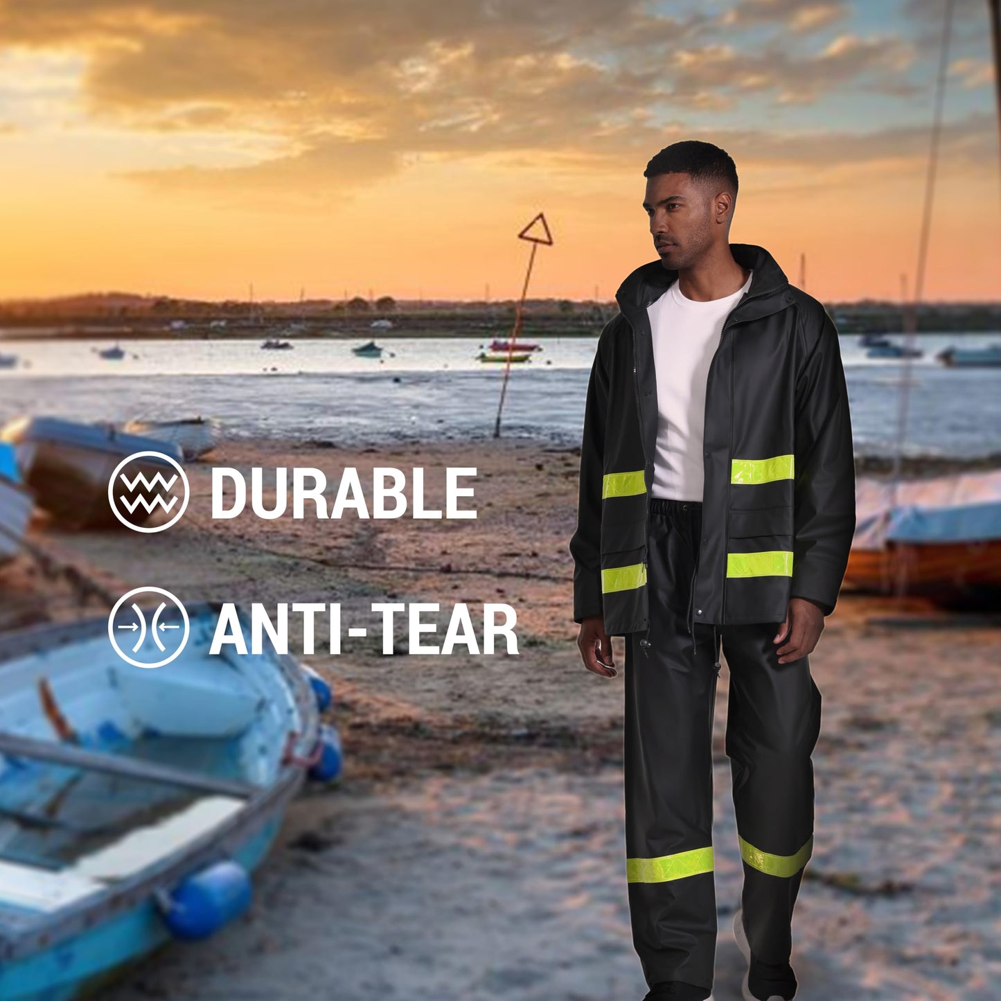 FWG Men’s Rain Suit For Fishing – Jackets with Pants & Hi-Vis Reflective, Ideal for Angler(Green-Reflective,XX-Large)