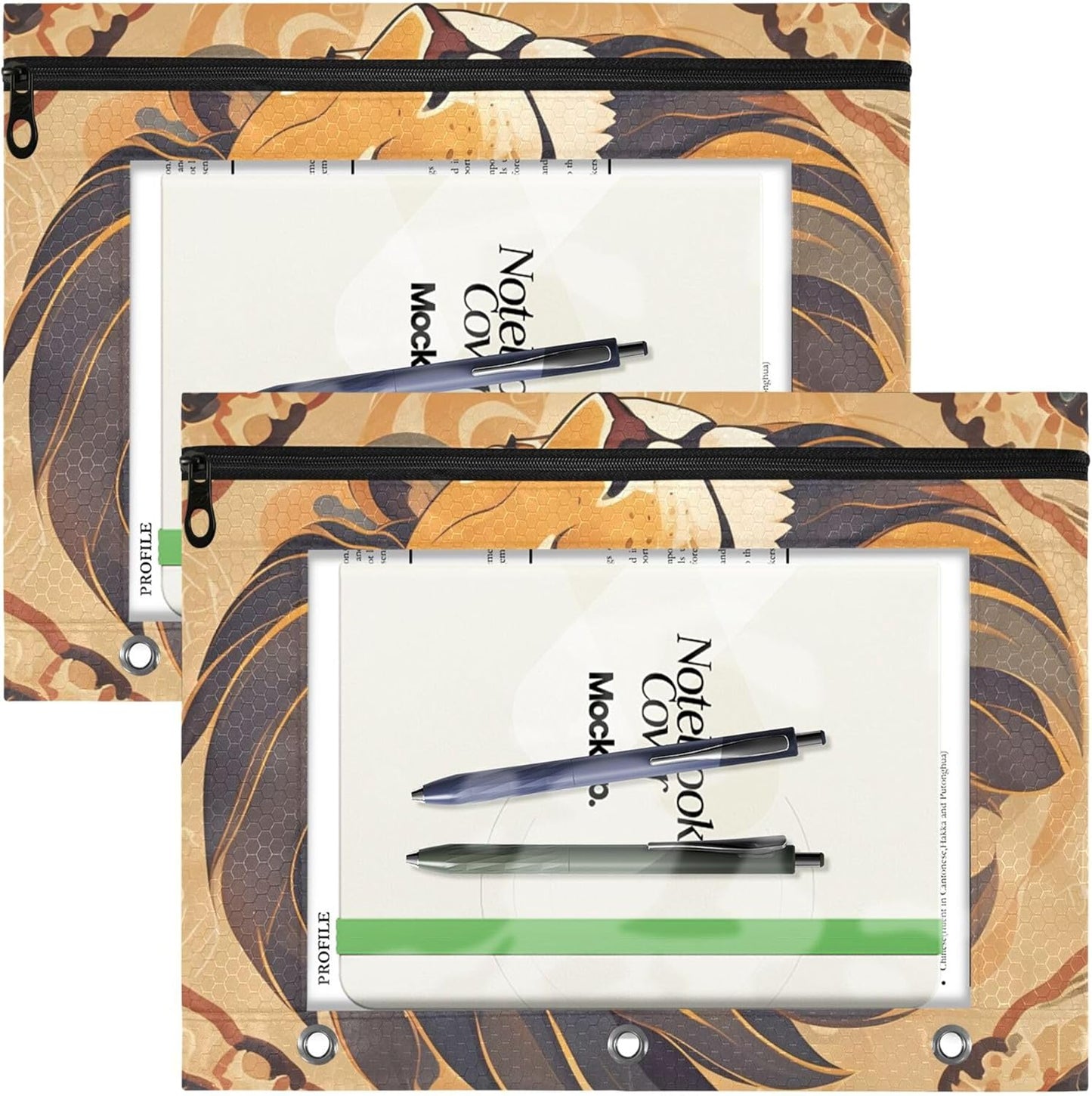 Largemouth Bass Fish 2 Pack 3 Ring Binder Pocket A4 Size Binder Pouches Clear PVC Loose Leaf Folder Sleeves Storage Bags for Files, Documents