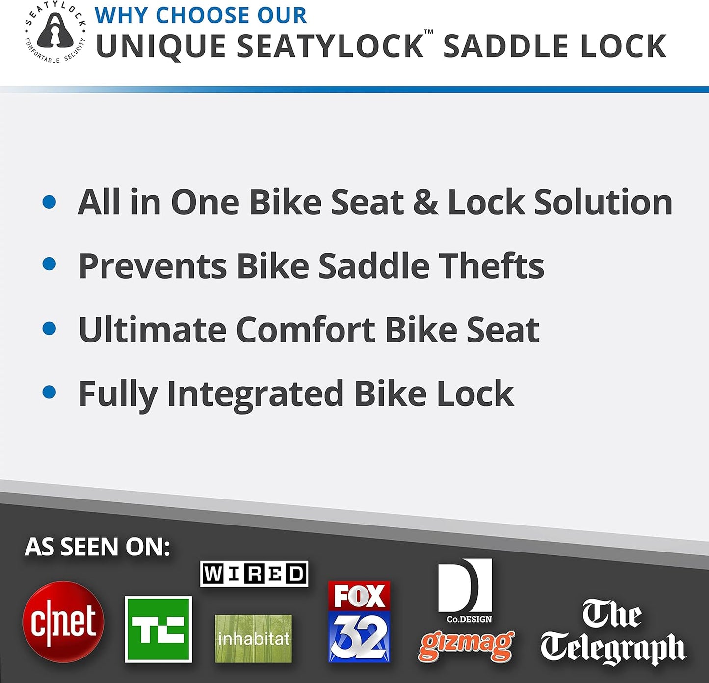 SeatyLock Hybrid Saddle Bike Lock - Multi Patent 2 in 1 Locking Bike Doubles As Seat or Bicycle Guard - Innovative Lightweight Anti Theft Bicycle Lock and Saddle with Keys