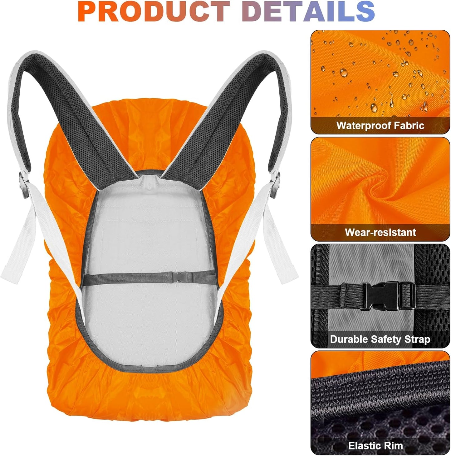 LAMA 2pcs Waterproof Rain Cover for Backpack, Reflective Rainproof Protector for Anti-dust and Anti-Theft M 30L-40L Black
