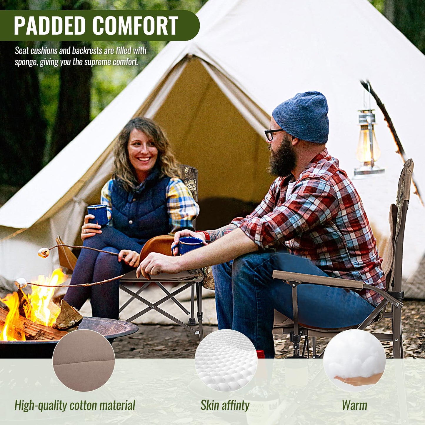 Jungleland Camping Chairs for Adults, 350lbs Support Lawn Chairs, Heavy Duty Portable Chair with Cup Holder & Cooler Bag, for Travel, RV Trip, Fishing, Hunting (Mesh Back&Cushion)