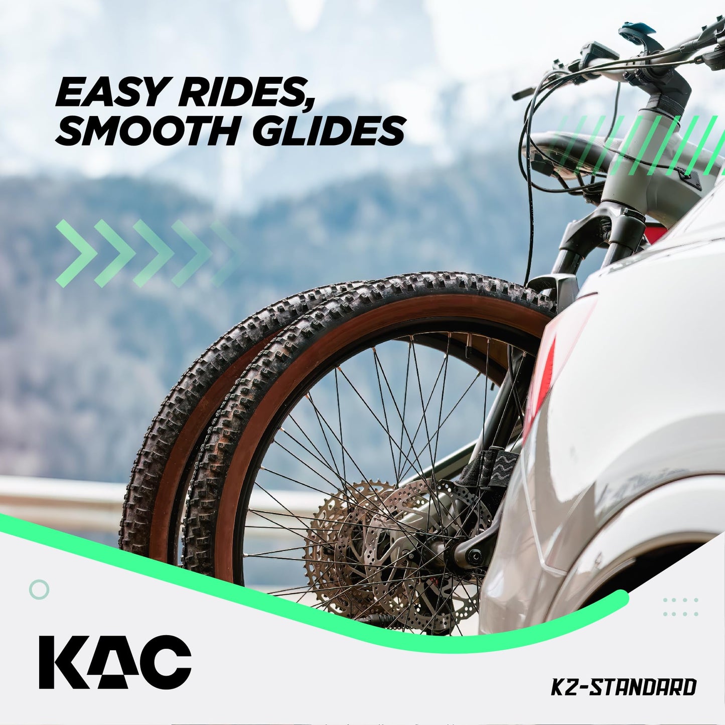 KAC Premium Bike Rack for Car, SUV, Hatchback Mount - Anti-Wobble Hitch & Quick Release Lever for Bikes - Heavy Duty Bicycle Carrier, Easy to Assemble/Install - Tire & Frame Straps Included (2 Bikes)