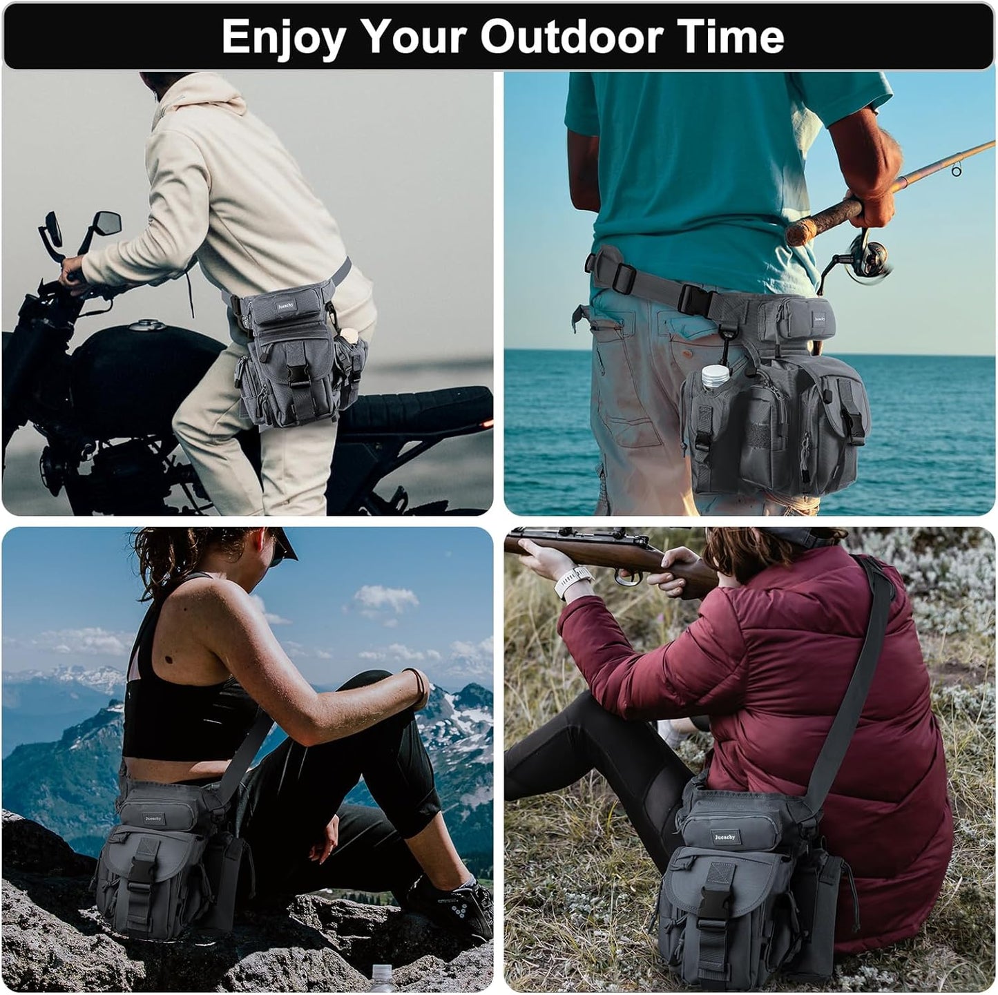 Jueachy Drop Leg Bag for Men Tactical Metal Detecting Thigh Pack with Water Bottle Pouch