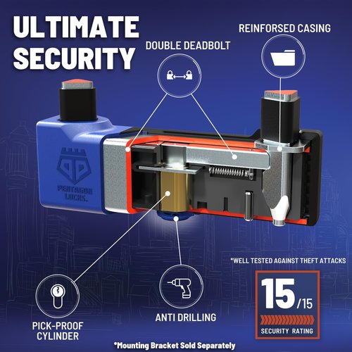PENTAGON Bike U Lock - Patented Heavy Duty Anti Theft Bicycle ULock - Ultra Lightweight Sold Secure Gold Bike Security D Lock with Keys for Bikes Electric Bikes and Scooters (3.35/7.1 in)