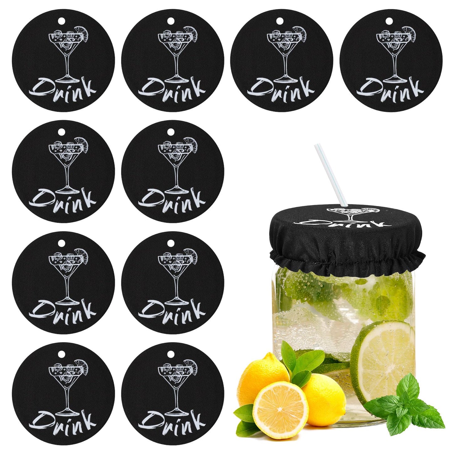 10pcs Drink Cover for Alcohol Protection, Washable Cup Protector Cover Scrunchie Anti Spike Reusable Drink Protection Cap with Straw Holes for Women Girls Club Bar