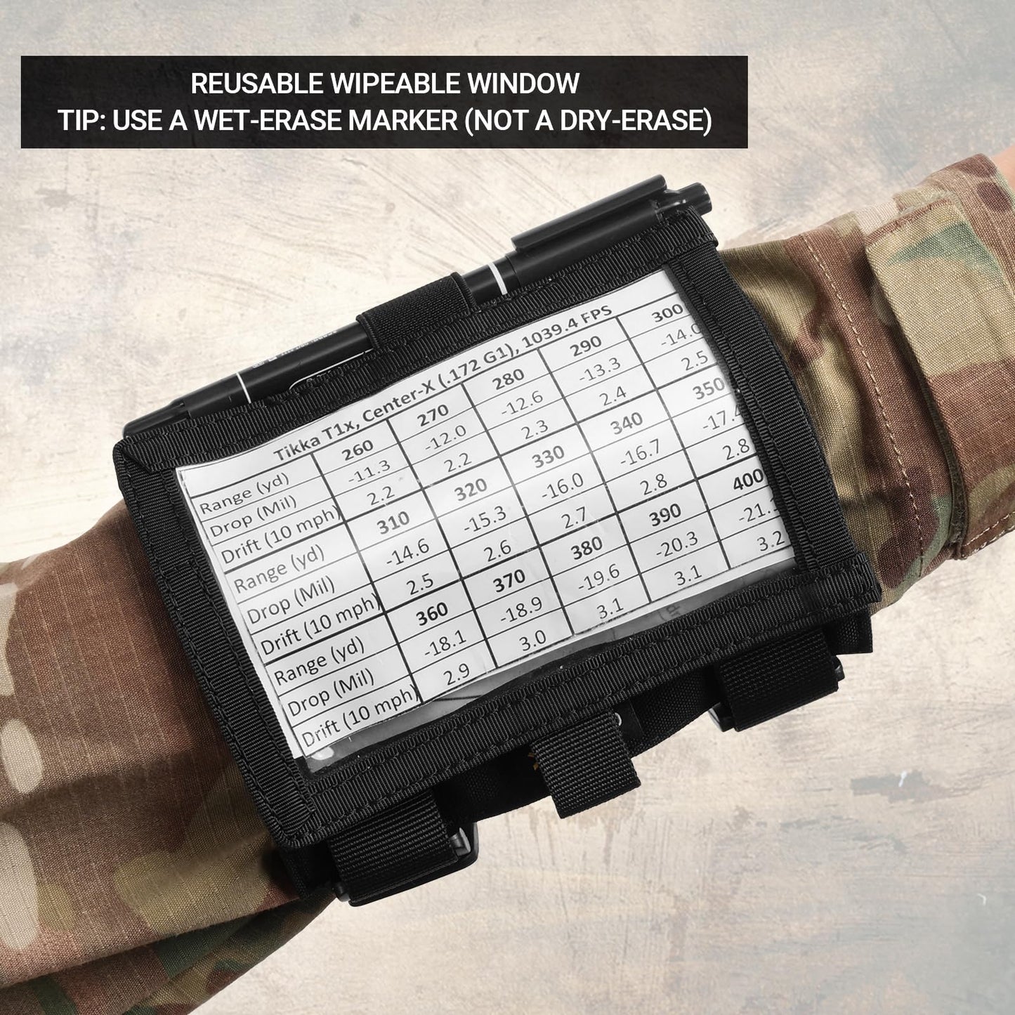 VOTAGOO Tactical Armband Sleeve Storage Kit QB Wrist Map Holder Arm Pouch DOPE Card Holder for Shooting Rescue Surveillance and Field Measurements (Black)