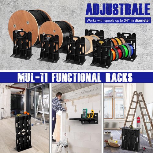 Multi Purpose Wire Dispenser, Cable/Wire Spool Rack, Wire Spool Caddy, Holds Spools Up to 34" In Diameter, Load Capacity 330 LBS, 1 Pair (BLACK)