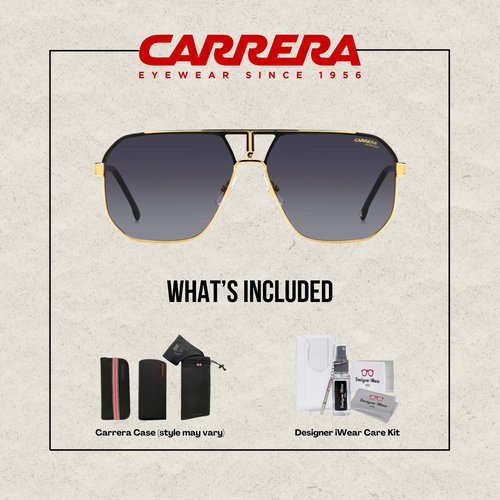 Carrera CA1062/S SAO 62MM Matte Black-Gold / 90 Dark Grey Shaded Square Sunglasses for Men + BUNDLE With Designer iWear Complimentary Eyewear Kit