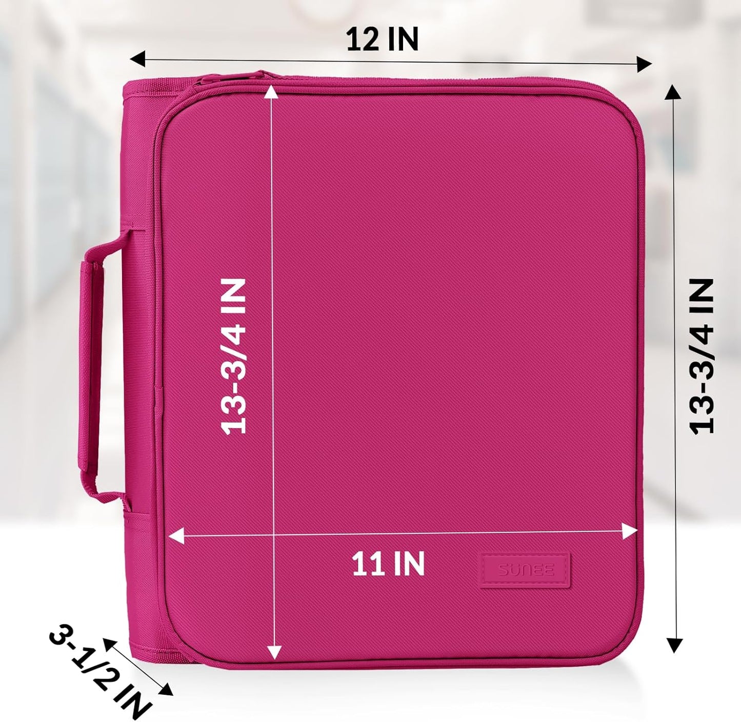 SUNEE Zippered Binder Bag with Handle, 2-Inch 3-Ring O-Ring, 500-Sheet Capacity, Includes Zip Pocket, 5-Tab Expanding File Folder, Multi-Pocket Organizer Binder for Middle School, Pink Lotus