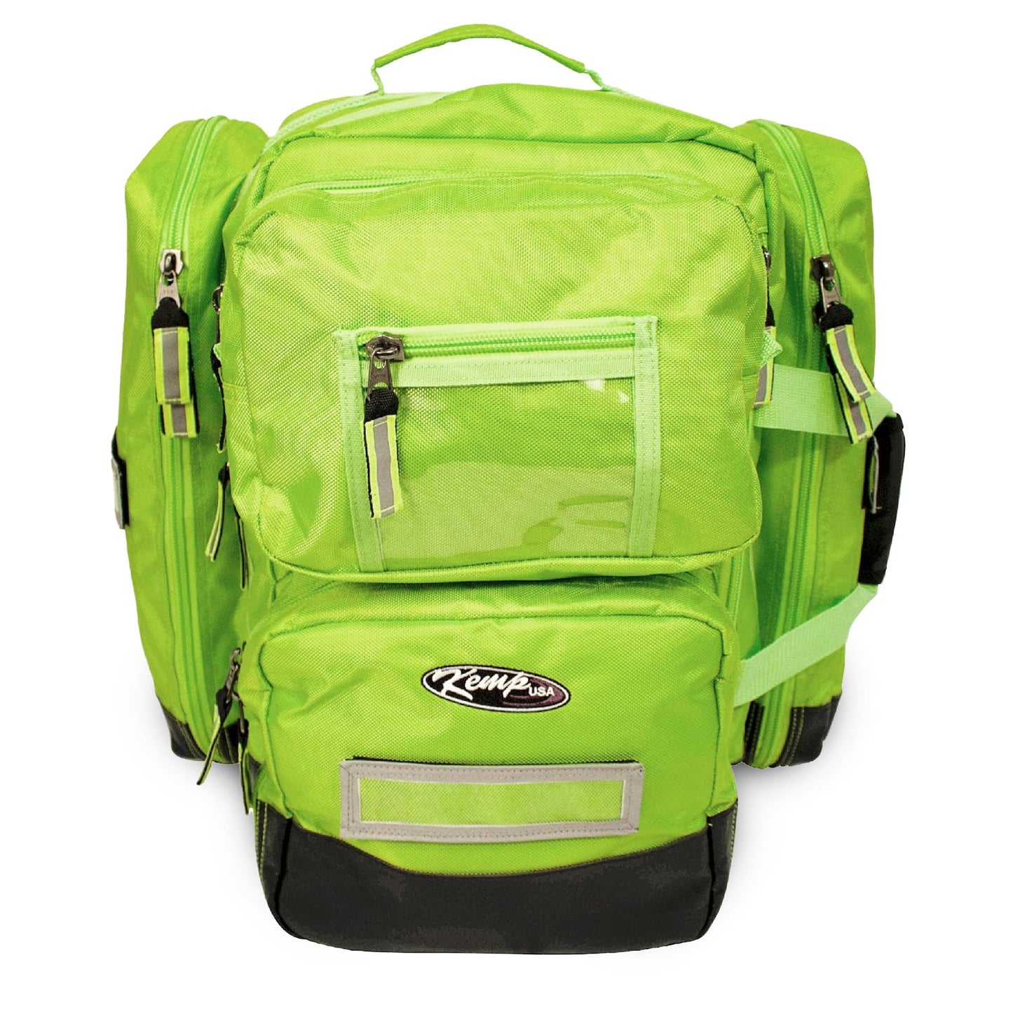 Kemp USA Ultimate EMS Backpack - Emergency Supplies - EMT Bag Fits BLS/ALS Equipment and D Tank Oxygen Cylinder - Multiple Grab Points, Chest & Waist Support Straps & Color-Coded Pouches (Neon Green)