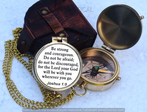 Mary Nautical Brass Compass | Engraved Religious Joshua 1:9 Quote Gift, Be Strong & Courageous