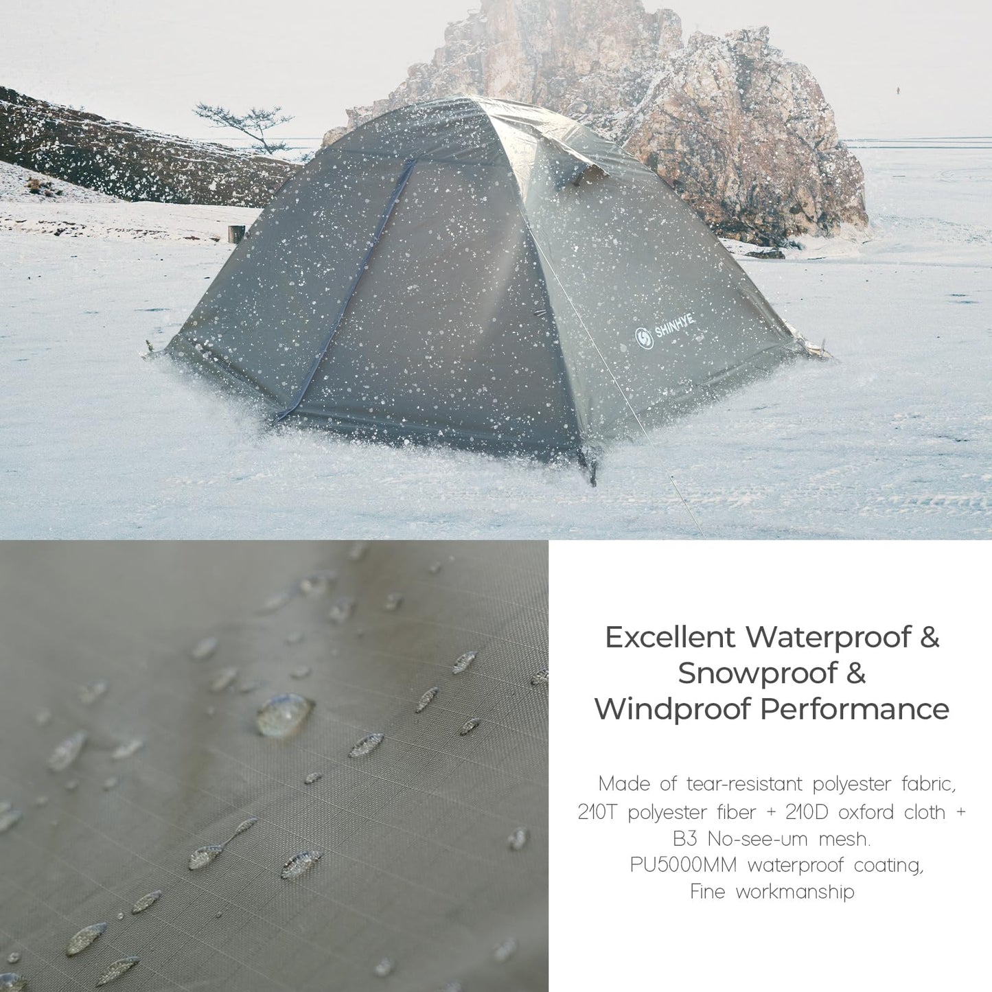 1/2 Person Backpacking Tent for 4 Season, Winter Ultralight Extreme Cold Weather Tents for Camping Easy Setup Waterproof Double Layer Tent for Family Outdoor Hiking Mountaineering (Green- 2 Person)
