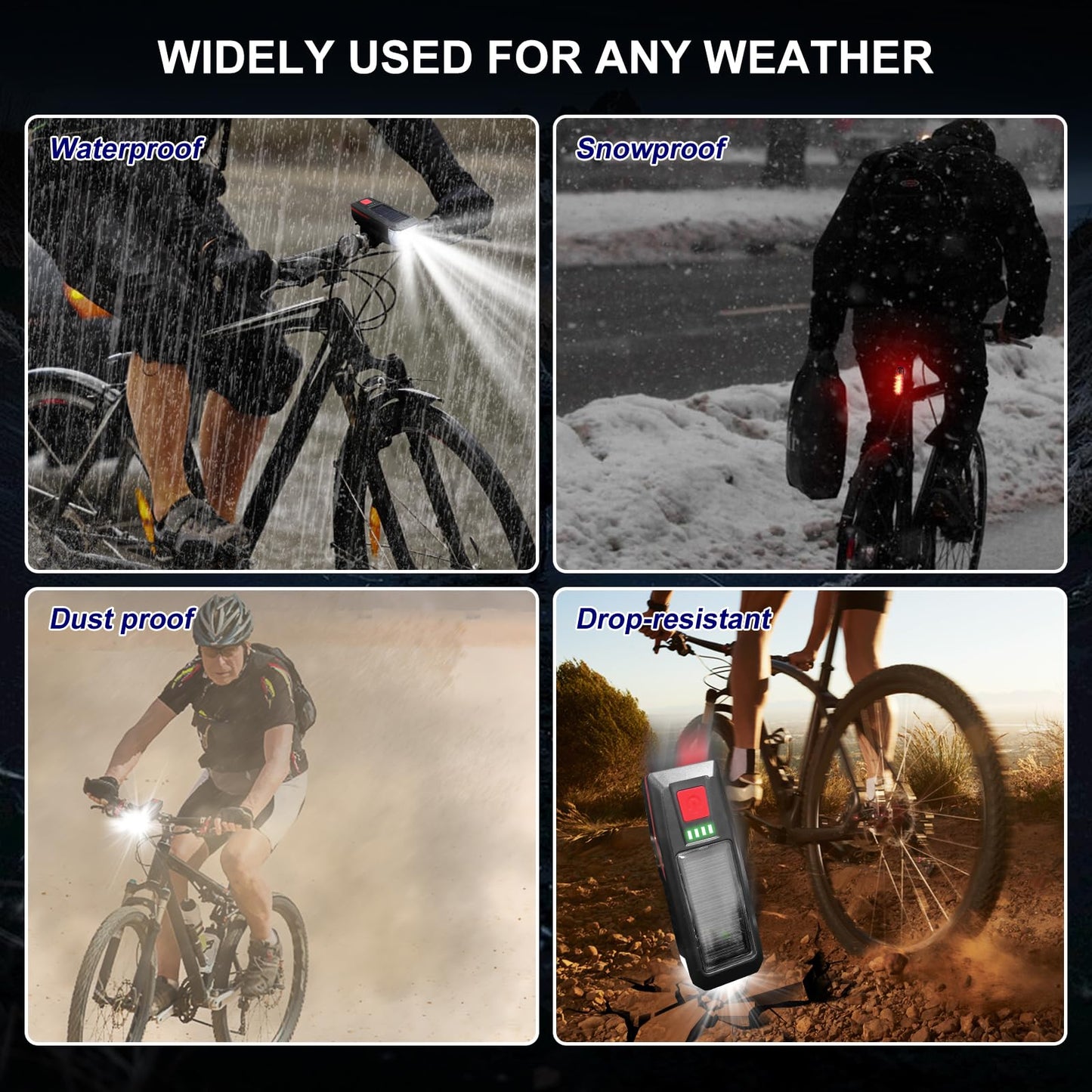 SODPE Bike Lights Front and Back, Super Bright Bicycle Lights for Night Riding, Upgrade Waterproof Solar and USB Rechargeable LED Bicycle Lights Headlight and Taillight IPX4 Waterproof for Men Women