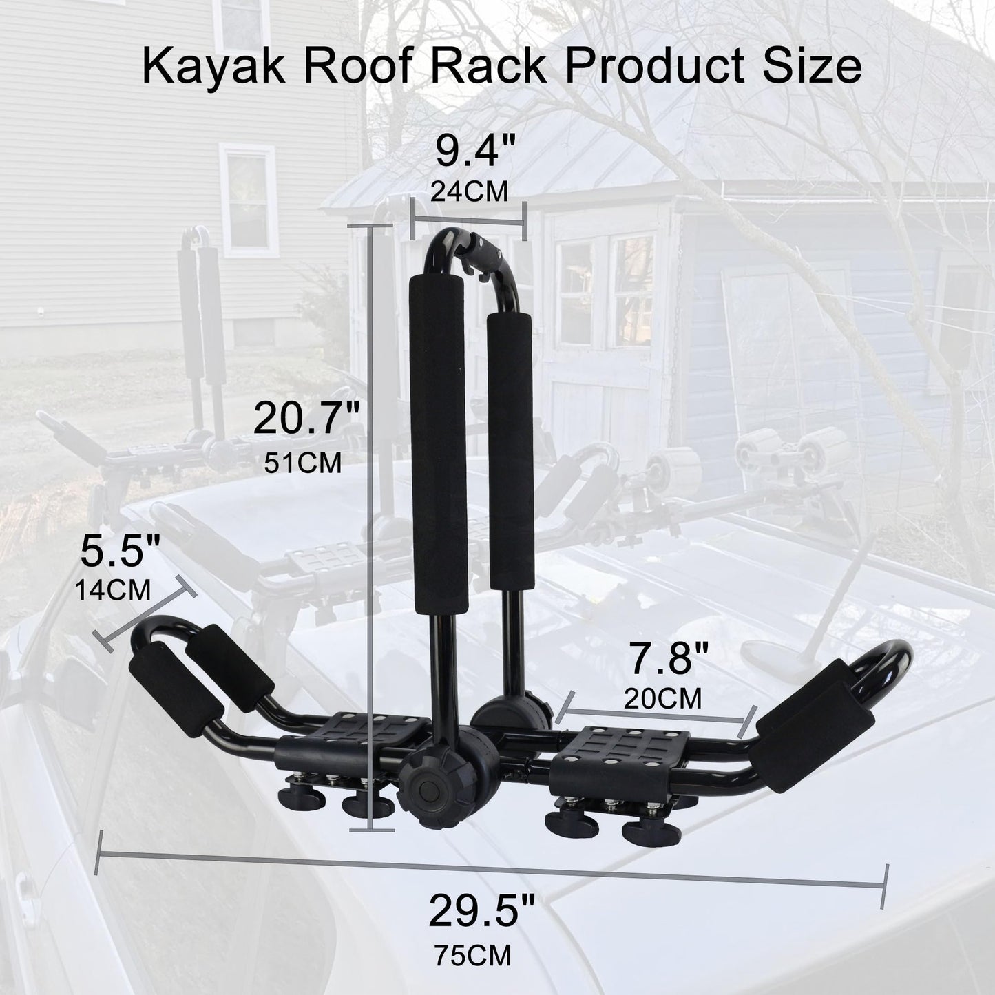 Folding Kayak roof Rack Adjustable for Kayak/Canoe/SUP,J-Bar Rack on Roof Mounting On SUV, Car and Truck Crossbars. (23-krf-2)
