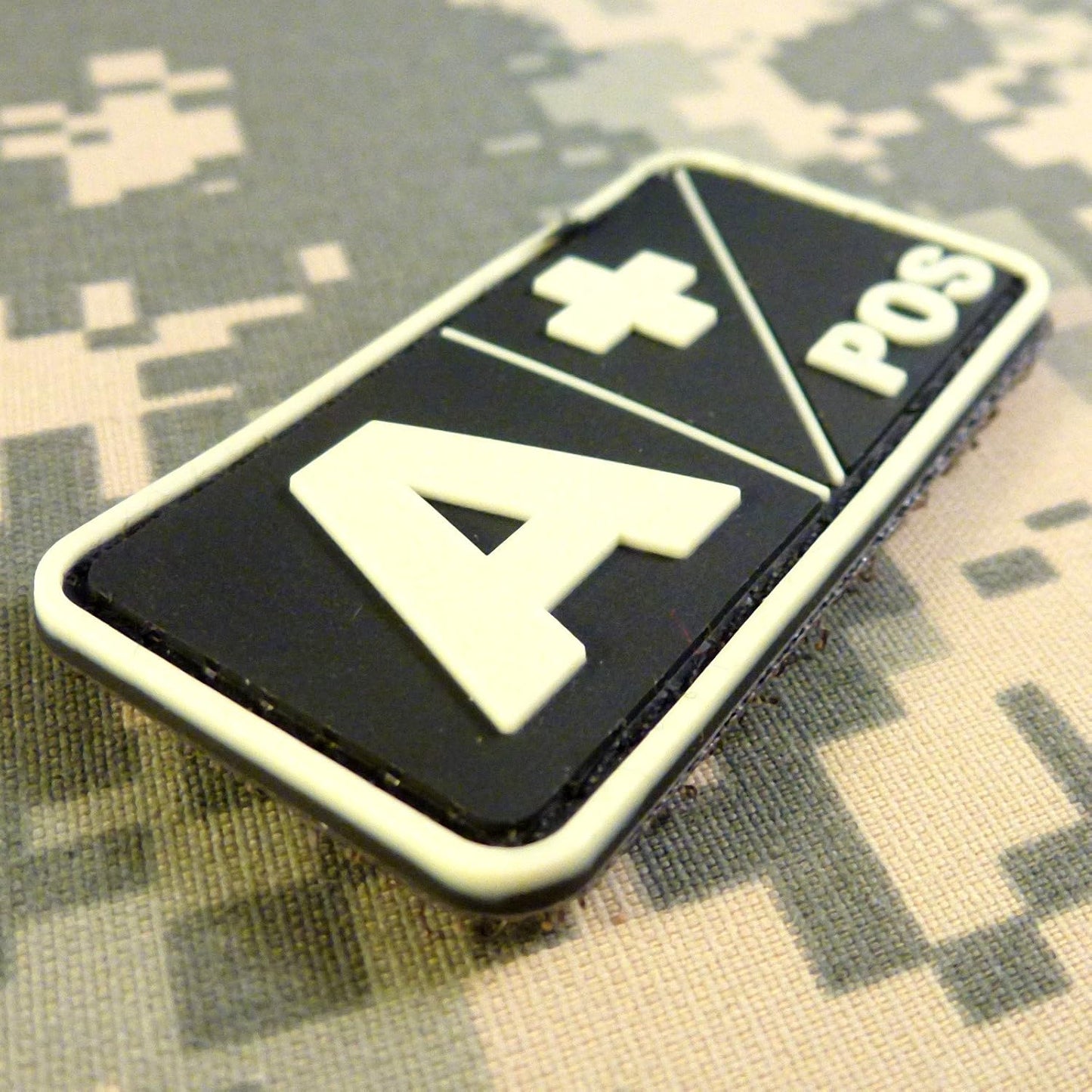 Mini First Aid Blood Type PVC Patch Black and White Glow Dark Compatible with Velcro PVC Patches for Hats,Plate Carrier,Ifak,First Aid Kit Patch (O Positive)