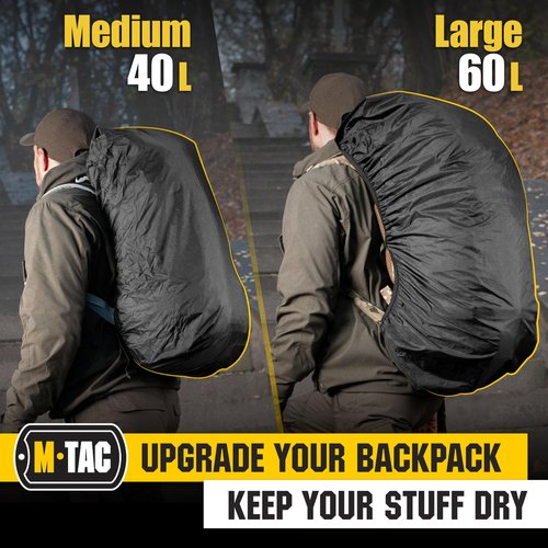 M-Tac Backpack Rain Cover Waterproof - Bag Rain Cover 50-60L - for Hiking Travel Camping Military (Black, Large)