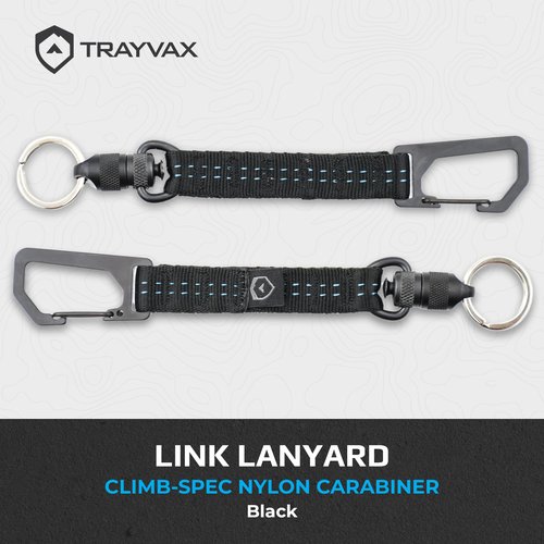 Trayvax Link Lanyard Keychain, Quick Release Climb-Spec Nylon Carabiner Key Chain for Men and Women, Stainless Steel, Black/Blue