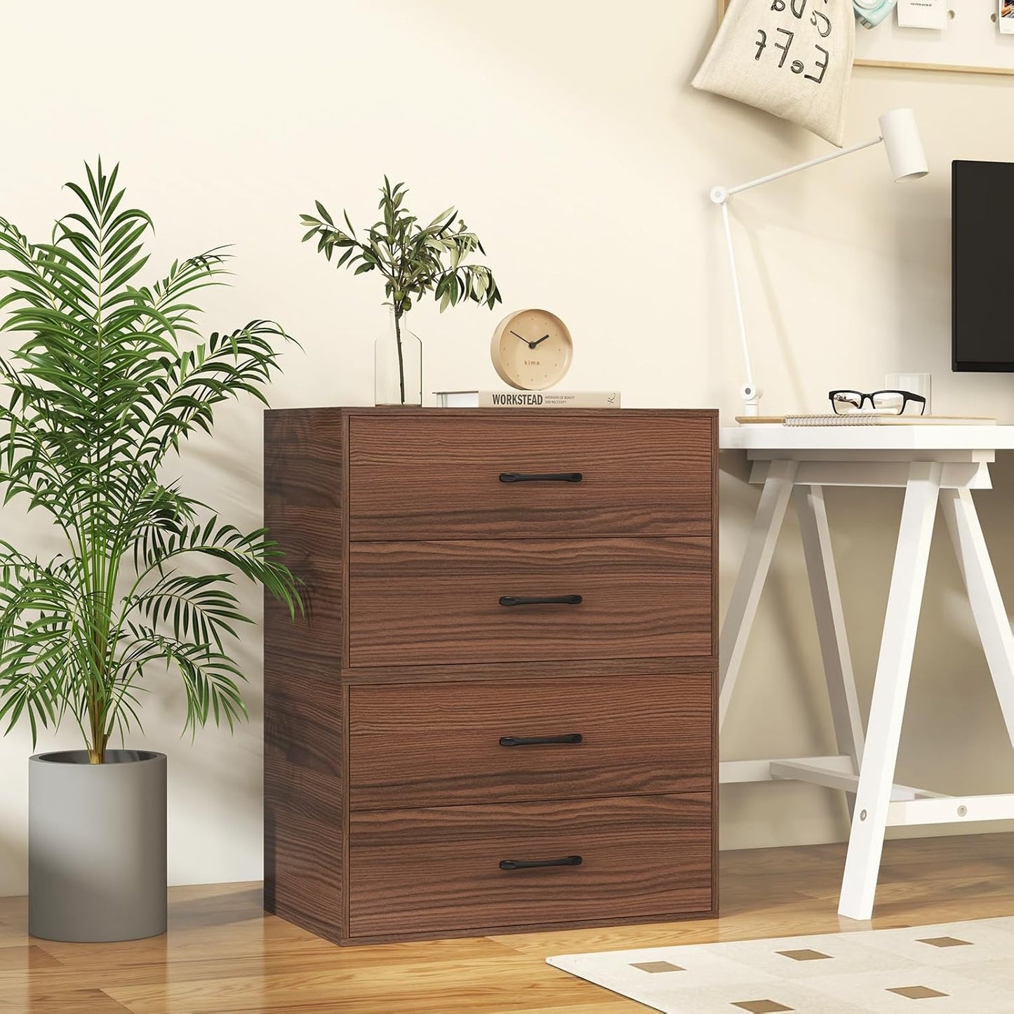 2 Drawer Lateral File Cabinet, Stackable Home Office Drawers, Under Desk Printer Stand, Low Storage Organizer, Horizontal Wooden Filing Cabinet for Study Living Room, No Wheels (2, Walnut)