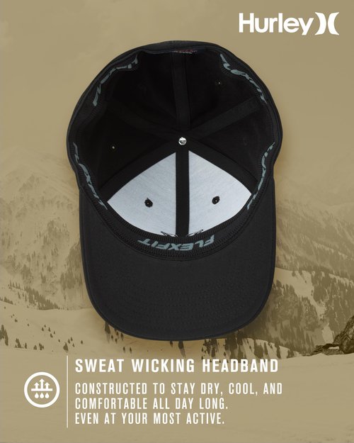 Hurley Men's Caps - One & Only Flexfit Textures Cap - Fitted Hats for Men, S-XL, Size Small-Medium, Black (Black)