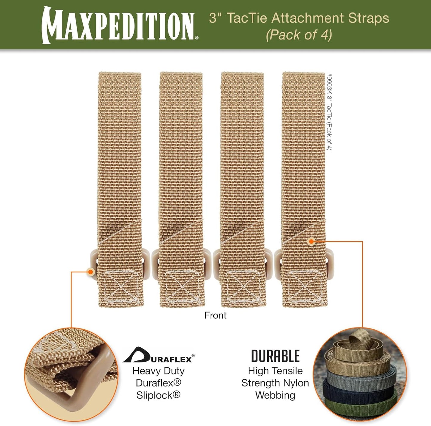 MAXPEDITION 3-Inch TacTie Attachment Straps (Pack of 4) MOLLE Clips for EDC Pouches and Pocket Organizers, Replacement MOLLE Straps for Tactical Gear