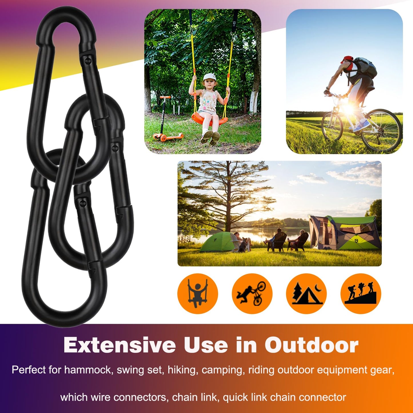 200PCS M5 Black Carabiner Clip,Bulk 3/16Inch Snap Hook Quick Link Small Carabiner Clips, 2'' Spring Link Buckle for Fishing Camping Hammock Dog Leashes-220LBS Holding Capacity.