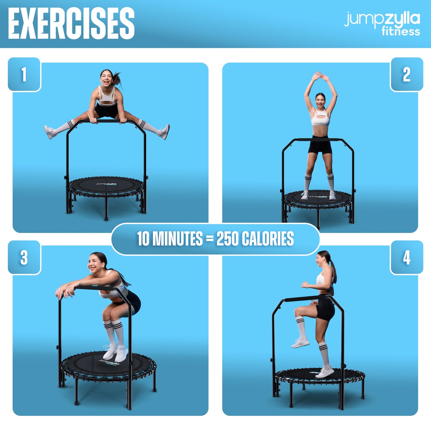 Jumpzylla Fitness Trampoline 40"| Foldable Mini Rebounder Trampoline for Adults with Bar | Durable, Quiet, Low-Impact Exercise Equipment for Indoor and Home Workouts (450 LBS Capacity)