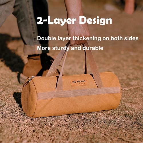 Tentogala Tent Stakes Bag, Double Layer Tent Pole Pegs Storage Bag, Camping Accessories Large-Capacity Canvas Tool Bag with Zipper for Man Camping, Hiking (35cm Khaki)