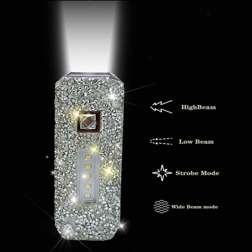 CAIZISHEN Silver Diamond Decor Flashlight for Women - Glitter Rhinestone, Cute and Sparkly for Camping Essentials